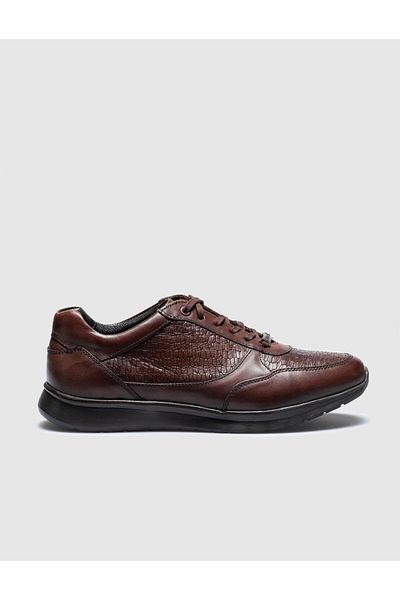 Cabani Genuine Leather Brown Lace-Up Men's Sports Shoes