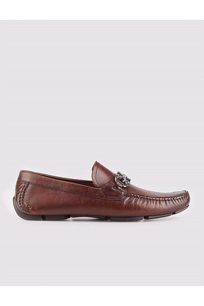 Cabani Men's Genuine Leather Brown Buckle Detailed Loafer Shoes