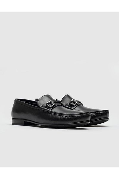 Cabani Genuine Leather Black Men's Shoes with Buckle Band