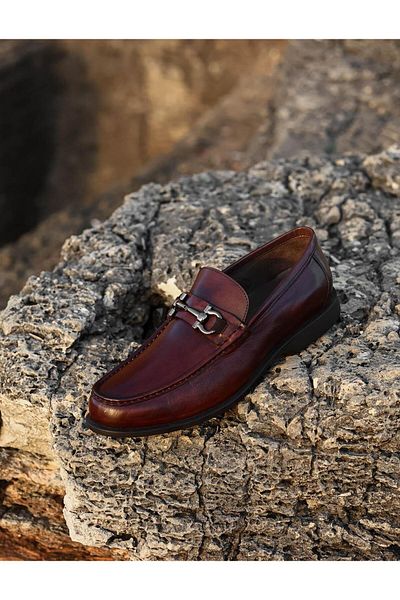Cabani Genuine Leather Brown Buckle Accessory Men's Loafer Shoes