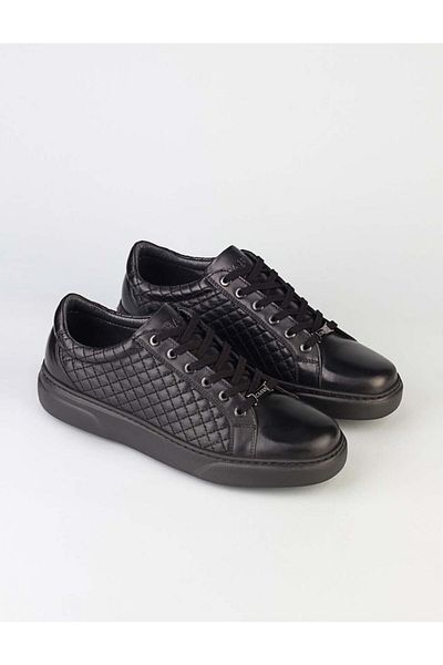 Cabani Genuine Leather Black Lace-Up Men's Sports Shoes