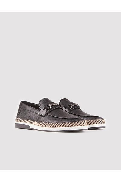 Cabani Black Genuine Leather Men's Casual Shoes