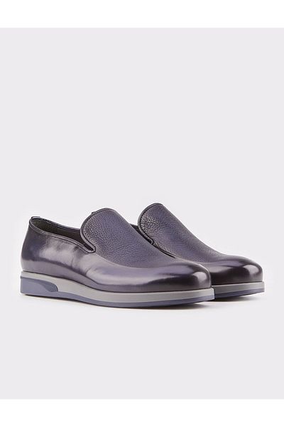 Cabani Genuine Leather Special Design Navy Blue Men's Classic Shoes