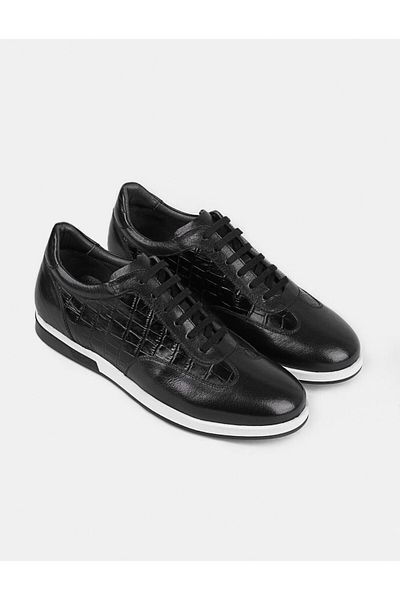 Cabani Rubber Sole Genuine Leather Black Lace-Up Men's Casual Shoes