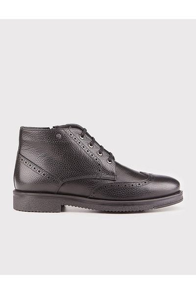 Cabani Rubber Sole Genuine Leather Black Lace-Up Men's Casual Boots