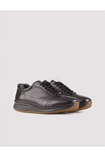 Cabani Genuine Leather Black Lace-Up Men's Casual Sports Sneakers