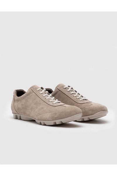 Cabani Genuine Leather Beige Suede Lace-up Men's Casual Shoes