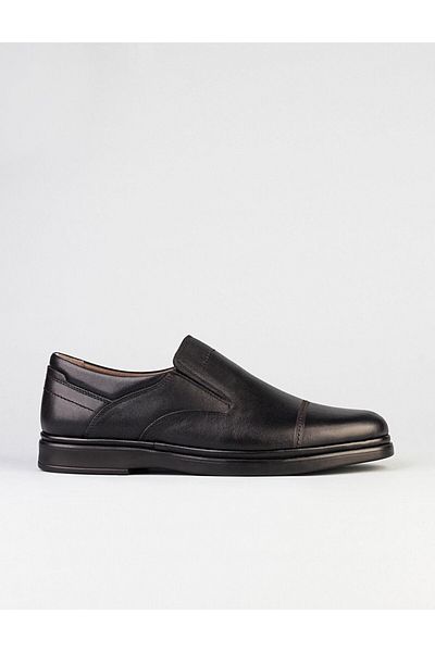 Cabani Genuine Leather Black Stitched Men's Casual Shoes