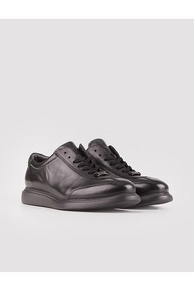 Cabani Sneaker Genuine Leather Black Lace-Up Men's Casual Shoes