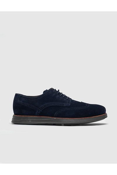 Cabani Genuine Leather Navy Blue Lace-Up Men's Casual Shoes