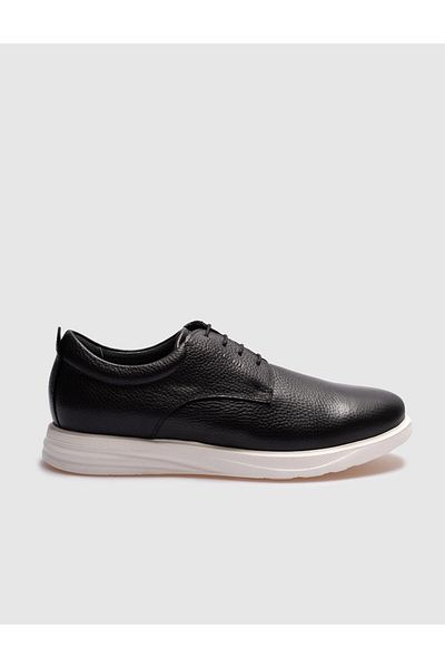 Cabani Genuine Leather Black Lace-Up Men's Casual Shoes