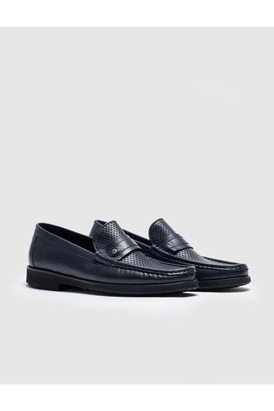 Cabani Navy Blue Genuine Leather Men's Casual Shoes