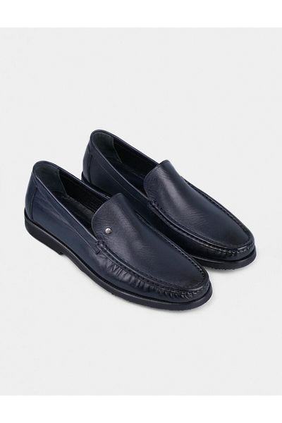 Cabani Genuine Leather Navy Blue Neolite Sole Men's Casual Shoes