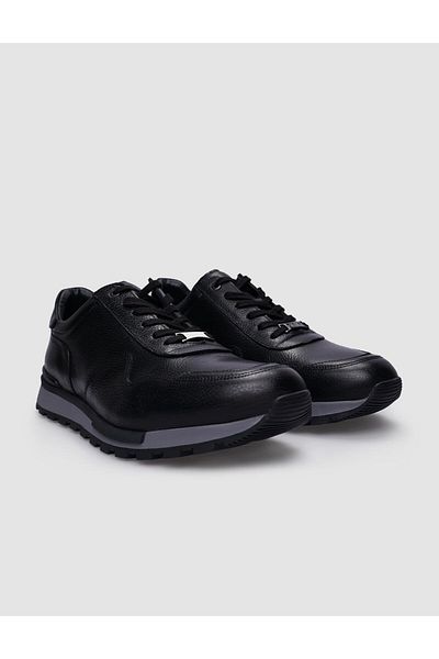 Cabani Men's Sneakers - Genuine Leather, Black Laces, Gray Sole