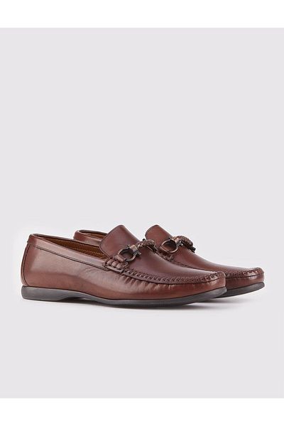 Cabani Genuine Leather Brown Men's Loafer Shoes with Buckle Detail