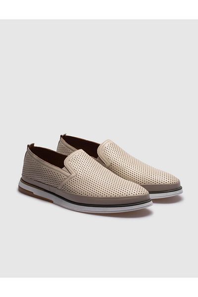 Cabani Genuine Leather Beige Men's Casual Shoes