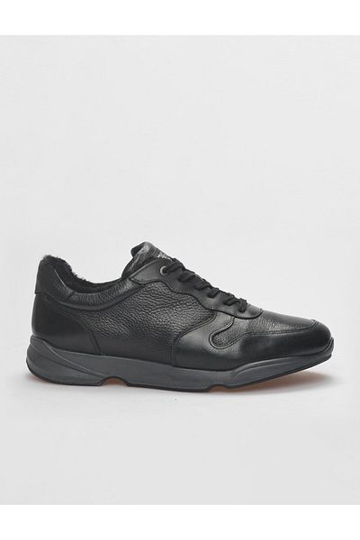 Cabani Genuine Leather Black Lace-Up Fur Men's Casual Shoes