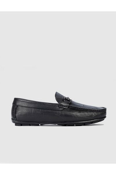 Cabani Genuine Leather Buckle Black Men's Loafer