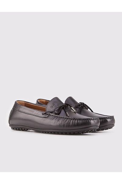 Cabani Men's Genuine Leather Bow Black Loafer Shoes