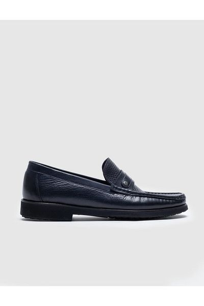 Cabani Navy Blue Genuine Leather Men's Casual Shoes