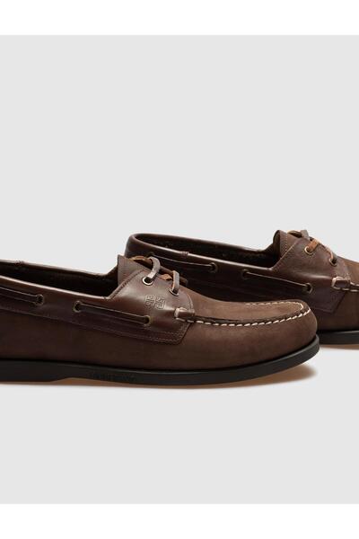 Cabani Hakiki Deri Kahverengi Bağcıklı Erkek Tekne Ayakkabısı