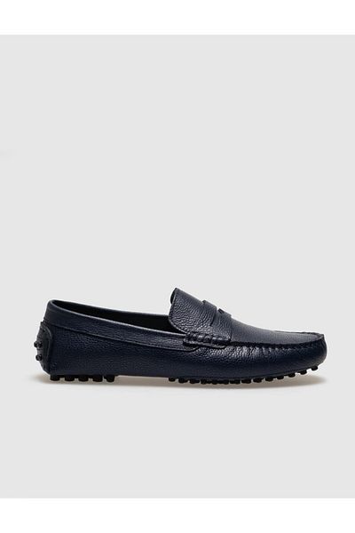 Cabani Genuine Leather Navy Blue Belted Men's Loafer