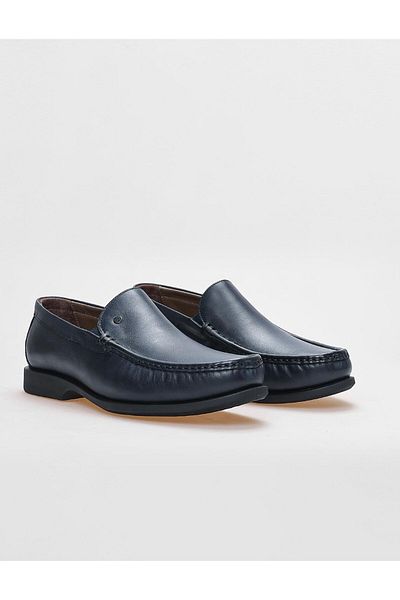Cabani Navy Blue Genuine Leather Men's Casual Shoes