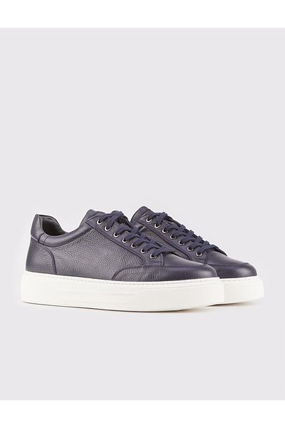 Cabani Genuine Leather Navy Blue Lace-up Specially Designed Winter Men's Sports Shoes