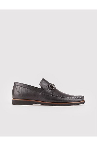 Cabani Men's Genuine Leather Black Buckle Accessory Casual Shoes