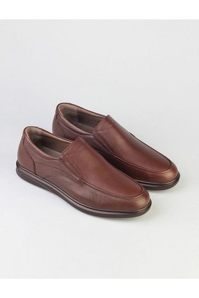Cabani Genuine Leather Brown Men's Casual Shoes with Stitching Detail