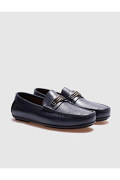 Cabani Navy Blue Genuine Leather Men's Loafer Shoes