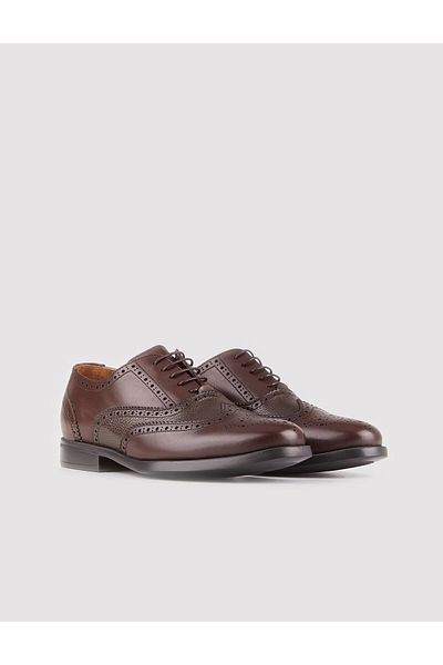 Cabani Genuine Leather Brown Lace-Up Patterned Men's Shoes