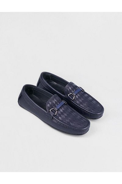 Cabani Blue Banded Genuine Leather Navy Blue Men's Loafer