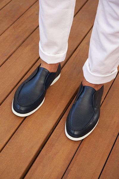 Cabani Men's Genuine Leather Eva Sole Navy Blue Casual Shoes