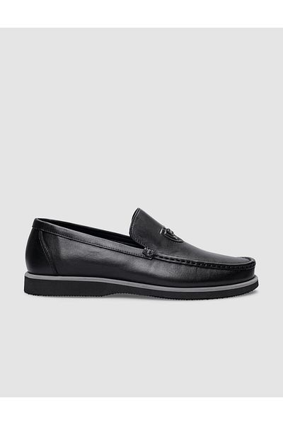 Cabani Genuine Leather Black Logo Detailed Men's Casual Shoes