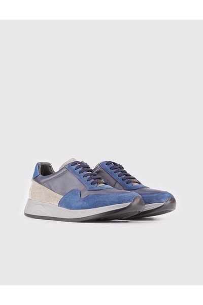 Cabani Genuine Leather Navy Blue Lace-Up Men's Sports Shoes