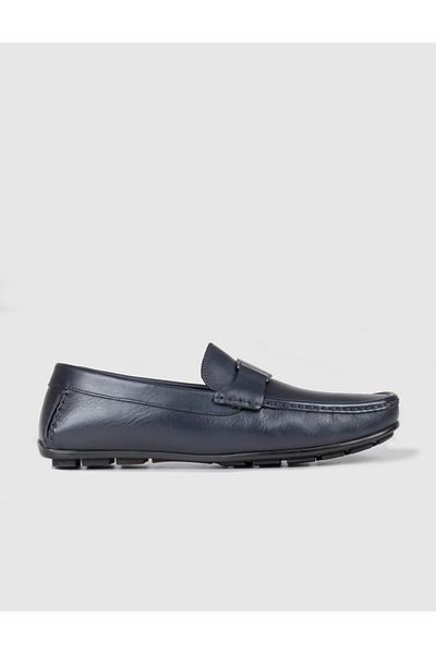 Cabani Navy Blue Genuine Leather Men's Sports Shoes