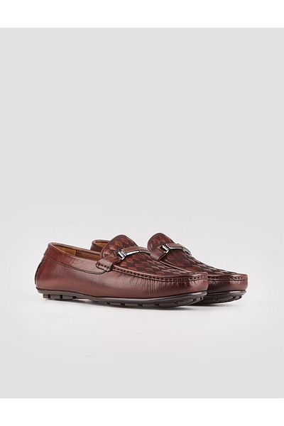 Cabani Diamond Patterned Genuine Leather Brown Men's Loafer