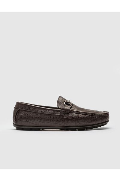 Cabani Men's Genuine Leather Brown Loafer with Buckle Accessories