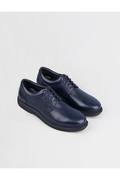 Cabani Men's Navy Blue Genuine Leather Lace-Up Casual Shoes
