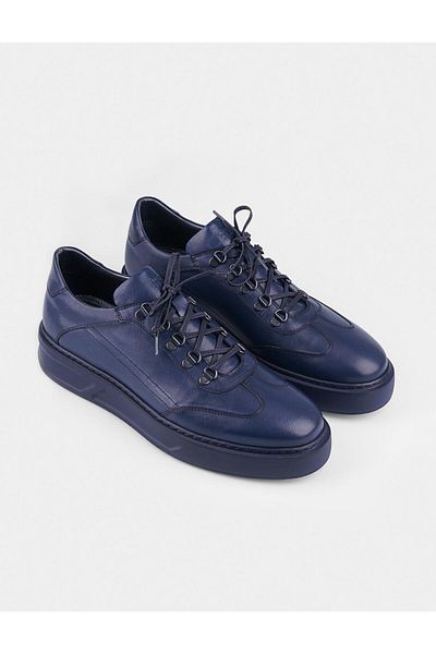 Cabani Seasonal Genuine Leather Navy Blue Lace-Up Men's Sports Shoes