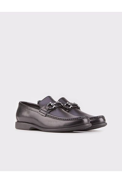 Cabani Men's Genuine Leather Black Casual Loafer Shoes with Buckle Accessories