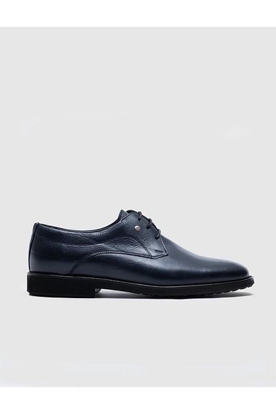 Cabani Genuine Leather Navy Blue Lace-Up Men's Casual Shoes