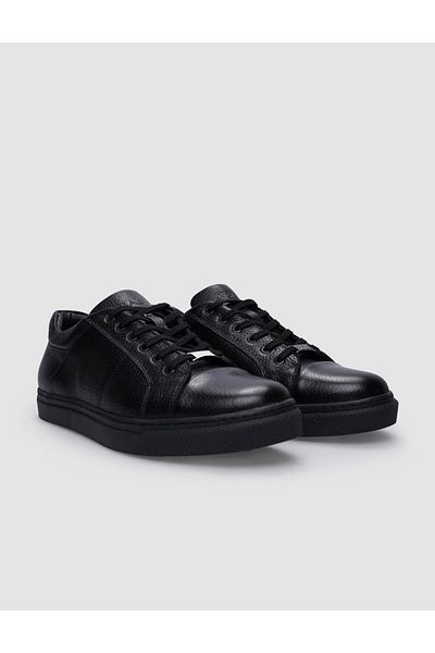 Cabani Black Genuine Leather - 100% Lace-Up Men's Sneakers