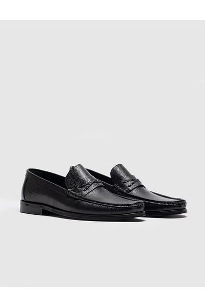 Cabani Black Genuine Leather Men's Casual Shoes