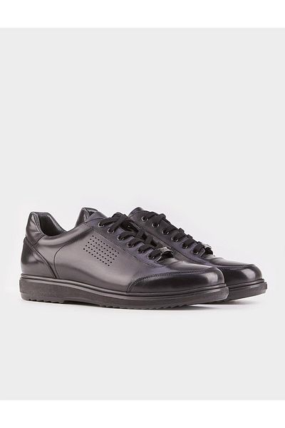 Cabani Genuine Leather Black Lace-Up Men's Casual Shoes