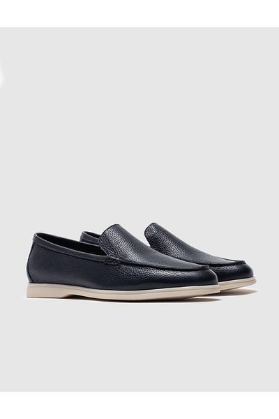 Cabani Navy Blue Genuine Leather Men's Casual Shoes