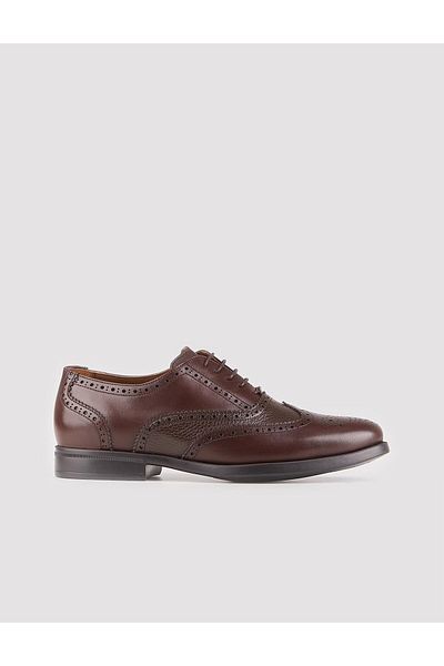 Cabani Genuine Leather Brown Lace-Up Patterned Men's Shoes