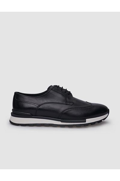Cabani Black 100% Genuine Leather Men's Lace-up Casual Shoes