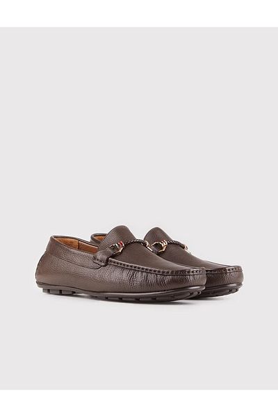 Cabani Genuine Leather Brown Belted Men's Loafer Shoes